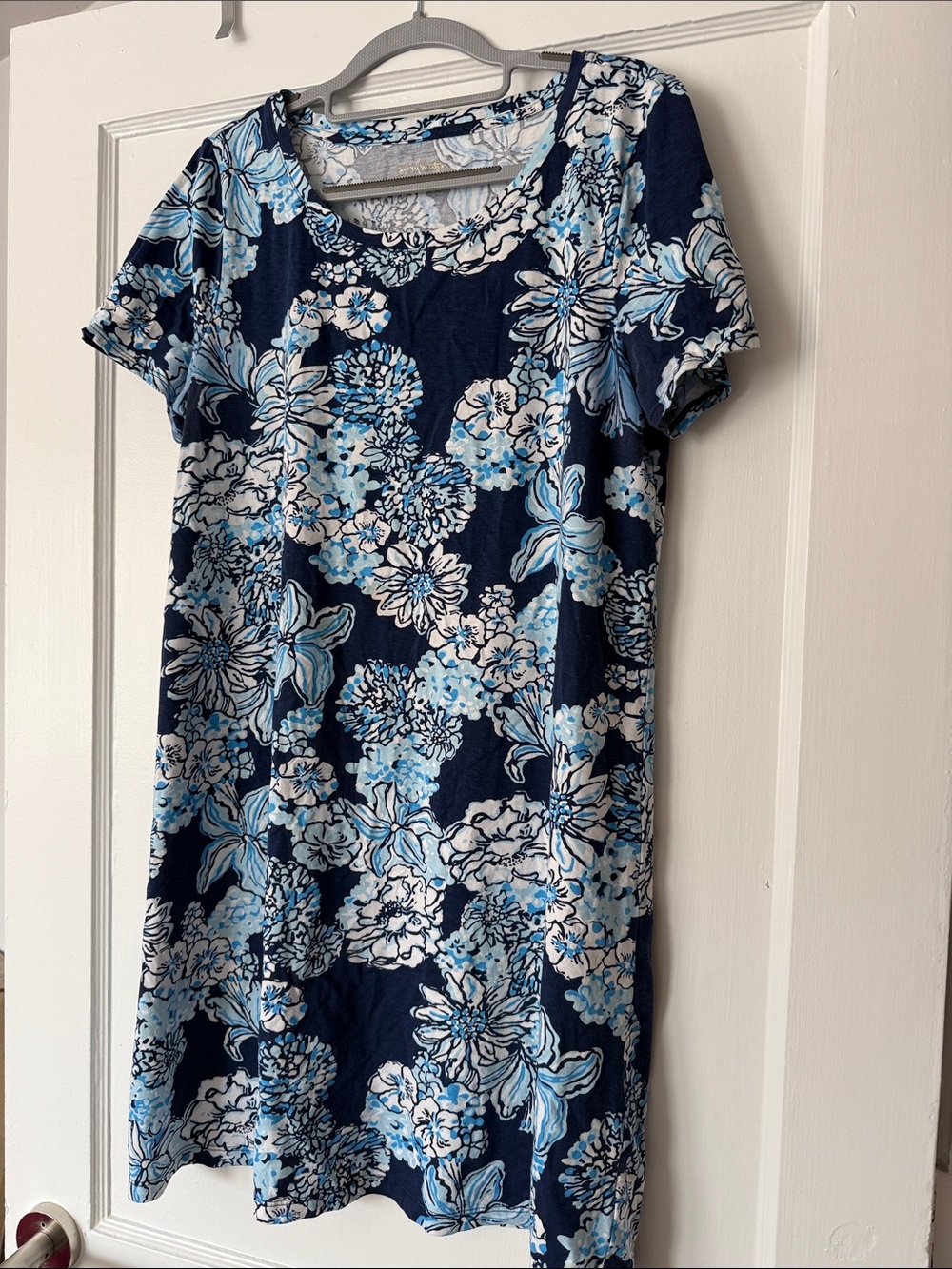 Lilly Pulitzer Navy Blue & Light Blue Floral Short Sleeve Dress